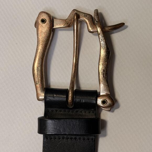 J.Lindeberg Belt Mens 34 Leather Made in Italy Sculptural Buckle 56L 9936 986 - Picture 7 of 8